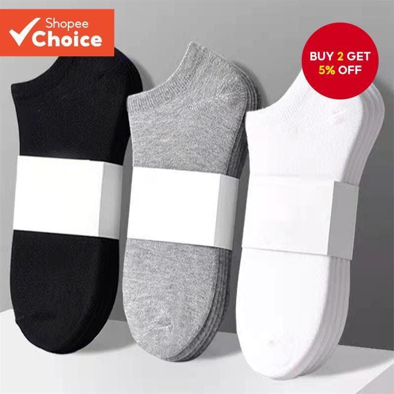 5 Pares De Meias Escolares Unissex Lisas No Tornozelo – Conforto Puro Para Os Pés (Preto/Branco/Cinza)