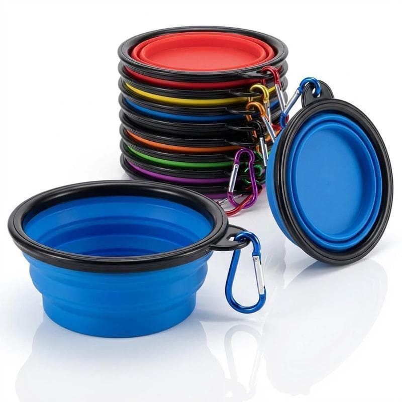 Tigela Pet Retrátil Silicone 350ml Comedouro e Bebedouro de Viagem Dobrável com Mosquetão Reforçado