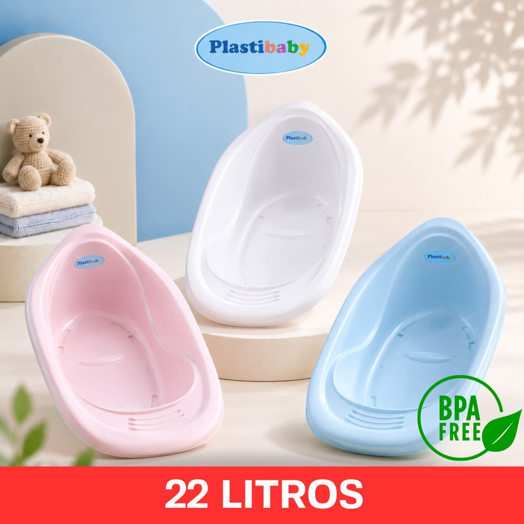 Banheira Bebê 22 Litros Infantil Resistente Original Plastibaby Rosa, Azul e Branca