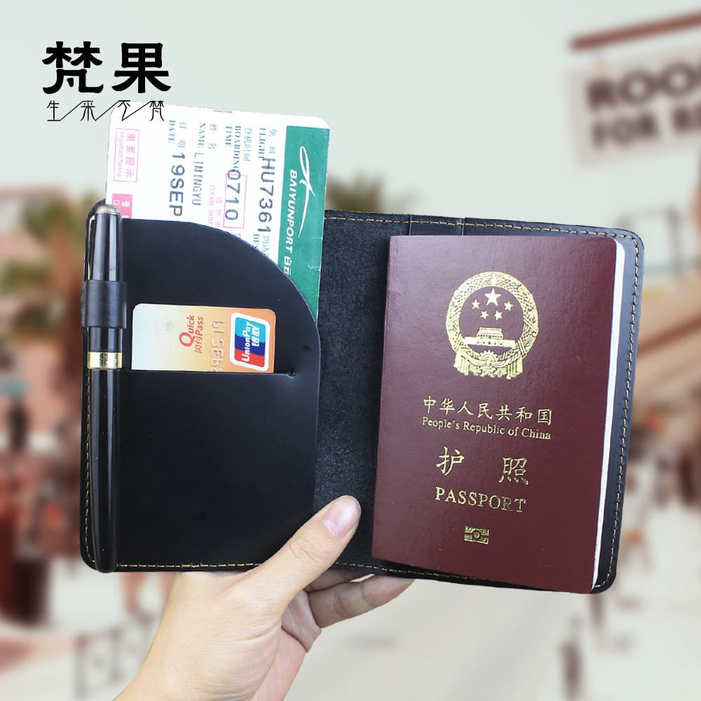Bolsa para passaporte de couro genuíno, masculina, feminina, primeira camada, porta-passaporte, retrô, multifuncional, H