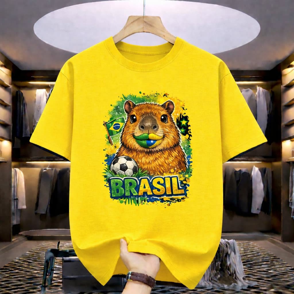 Camiseta Camisa Personalizada Copa Capivara Brasil algodão Fio 30.1. Envio Rápido