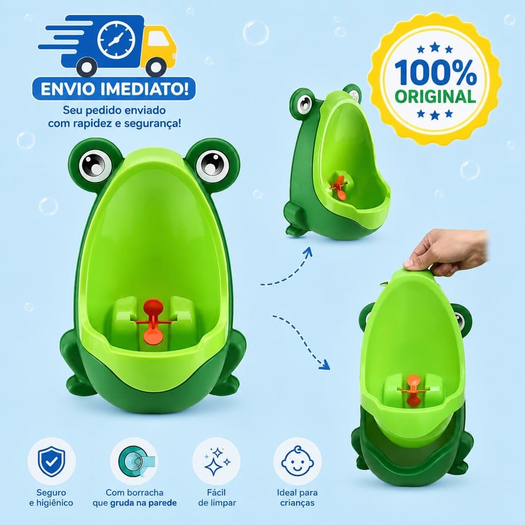 Mictório Infantil Sapinho p/ Desfralde Menino Penico com Alvo Giratório Verde  - Treinamento de Xixi