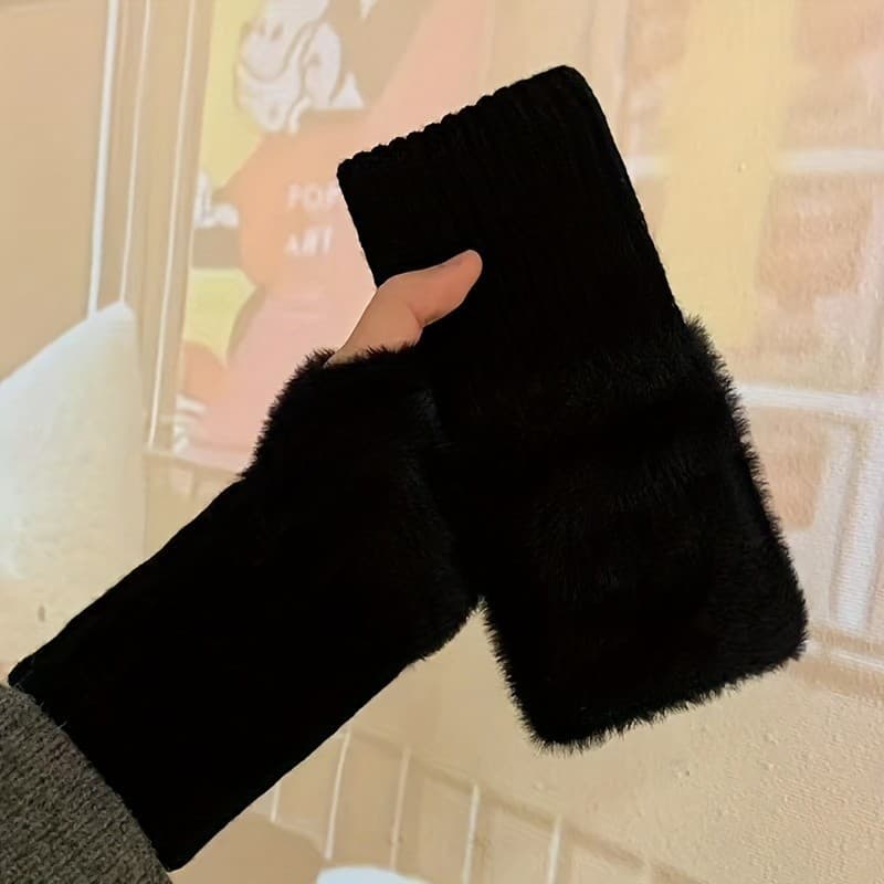 Luvas Sem Dedos De Lã , Mulheres Quentes De Inverno À Prova De Vento