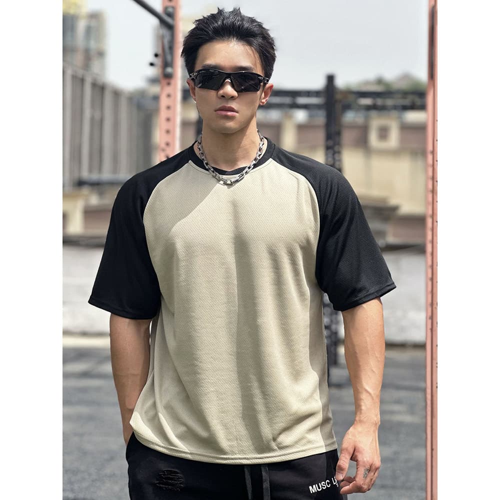 Camiseta esportiva de verão masculina solta estilo fino de secagem rápida correndo treinamento roupas de Fitness malha C
