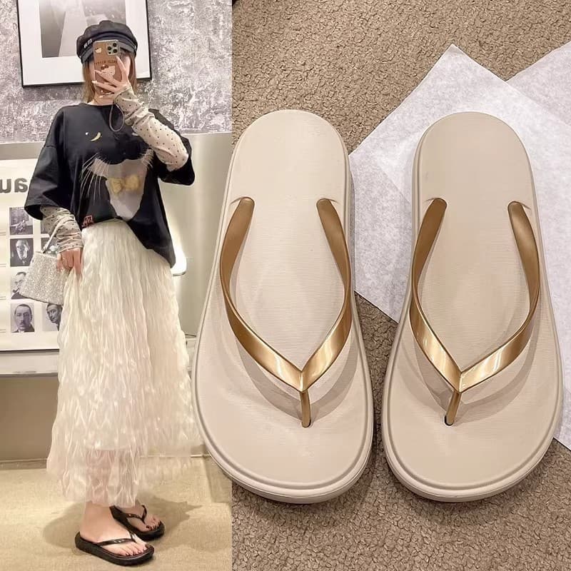Novo estilo praia All-Match fundo fino EVA casa feminina interior fundo grosso antiderrapante simples Flip