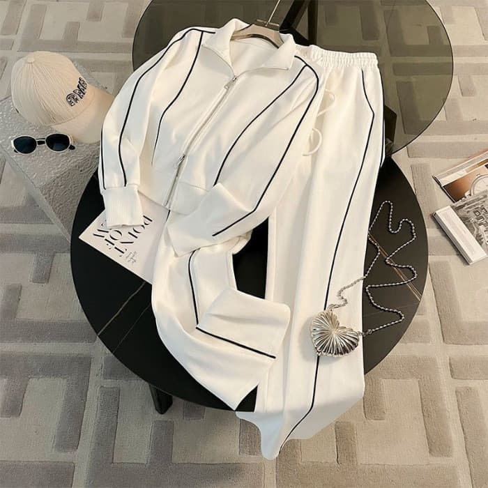 Outono frito rua esportes terno feminino moda Casual redução de idade estilo ocidental zíper moletom calças de perna lar