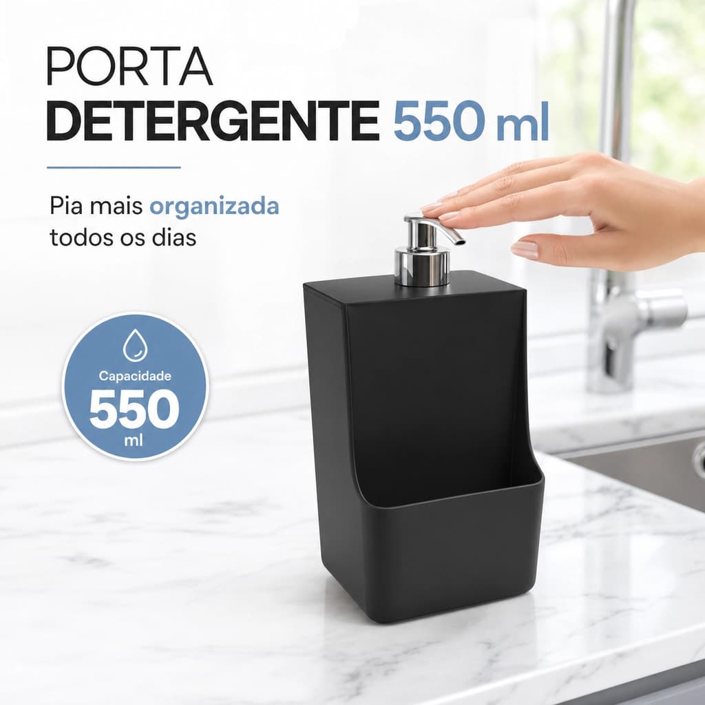 Porta Detergente Sabão Dispenser 2 em 1 Com Suporte Para Bucha Esponja + Esponja Mágica