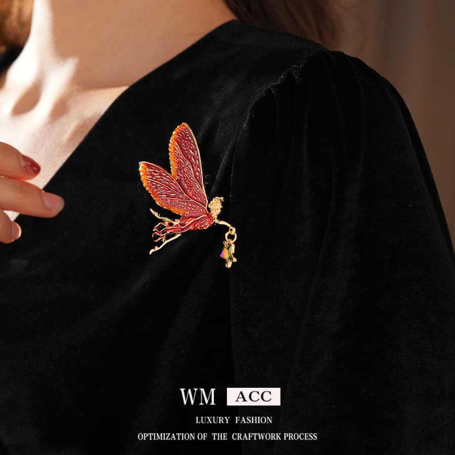 Broche Esmaltado Vintage , Alfinete De Fada Com Asa Incrustada De Diamante Para Mulheres
