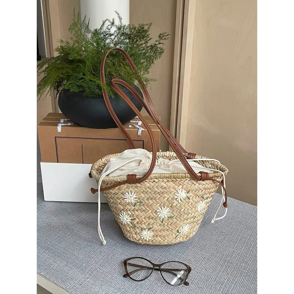 Bolsa bolsa femenina Vinho coco tecido saco feminino estilo Pastoral francês Casual All-Match balde saco crisântemo bord
