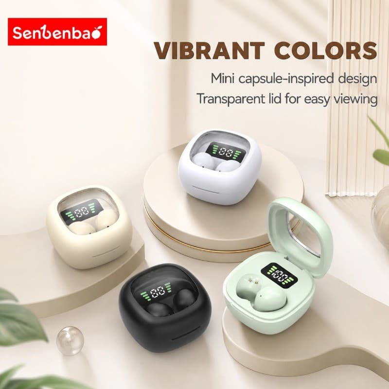 Senbenbao Y19 Fones De Ouvido Sem Fio Bluetooth Bean Pod Design Faixa De LED Ambiente 6.0 Display Digital IPX5 À Prova D