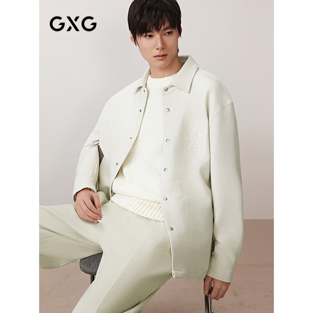 GXG Camisa Masculina Levemente Perfil Texturizado Casual Bolso Camisa Bordada Commuter Simples Jaqueta Masculina Outono