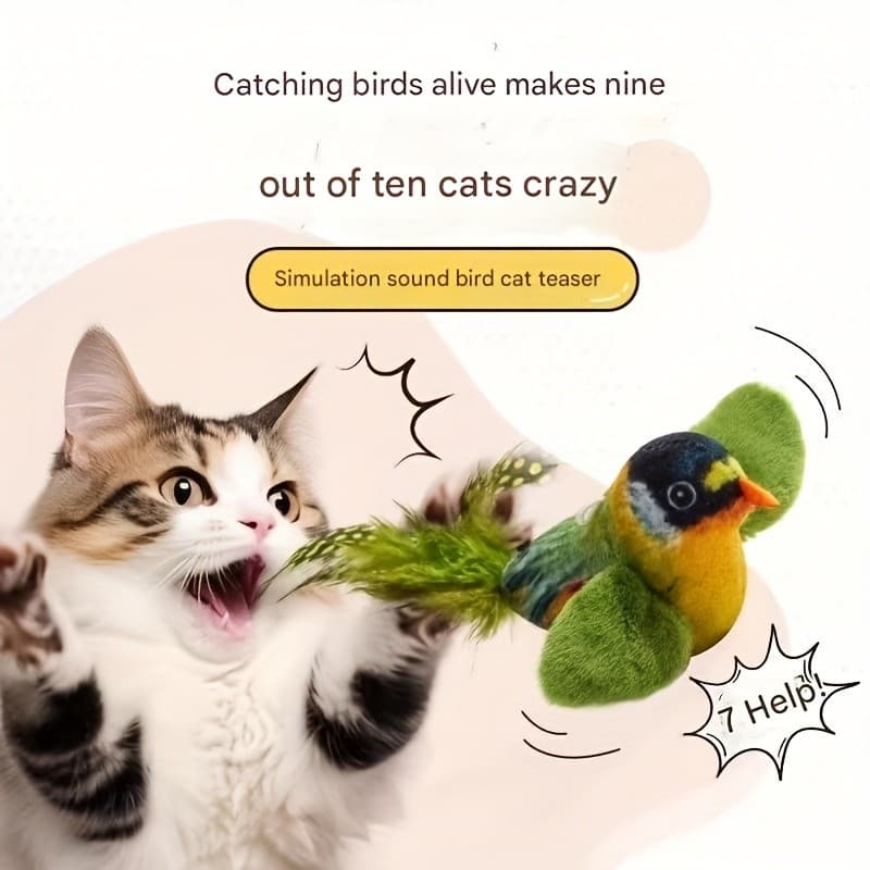 Pássaro de pelúcia interativo provocando brinquedo de gato realista gritando simulação pena fofa vara artesanal Design d