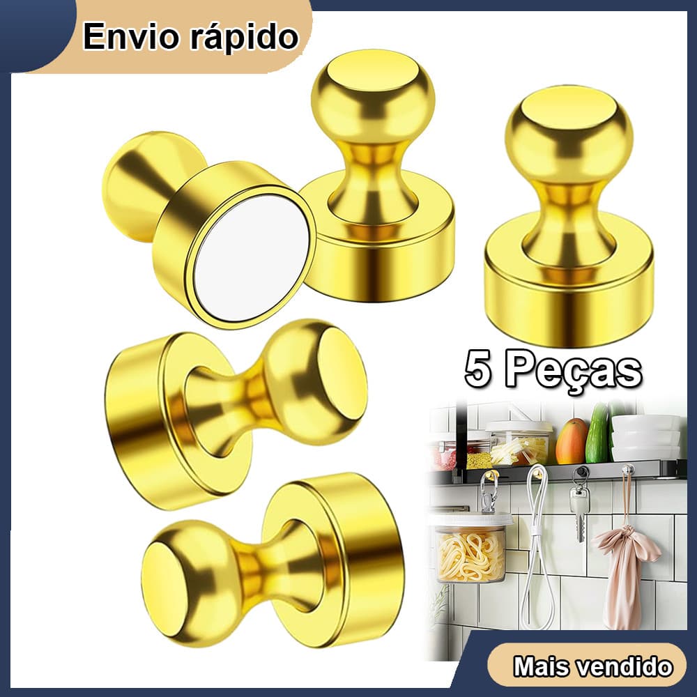 5 Pçs Dourado Super Forte Ímã De Neodímio Pinos Magnéticos Otário Percevejo Aço Push Pin Para Geladeira Quadro
