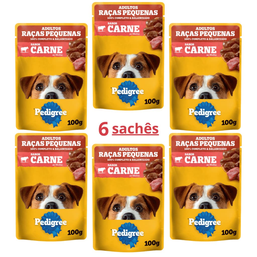 6 Pedigree Sachê Cão Adulto Raças Pequenas Sabor Carne 100 g
