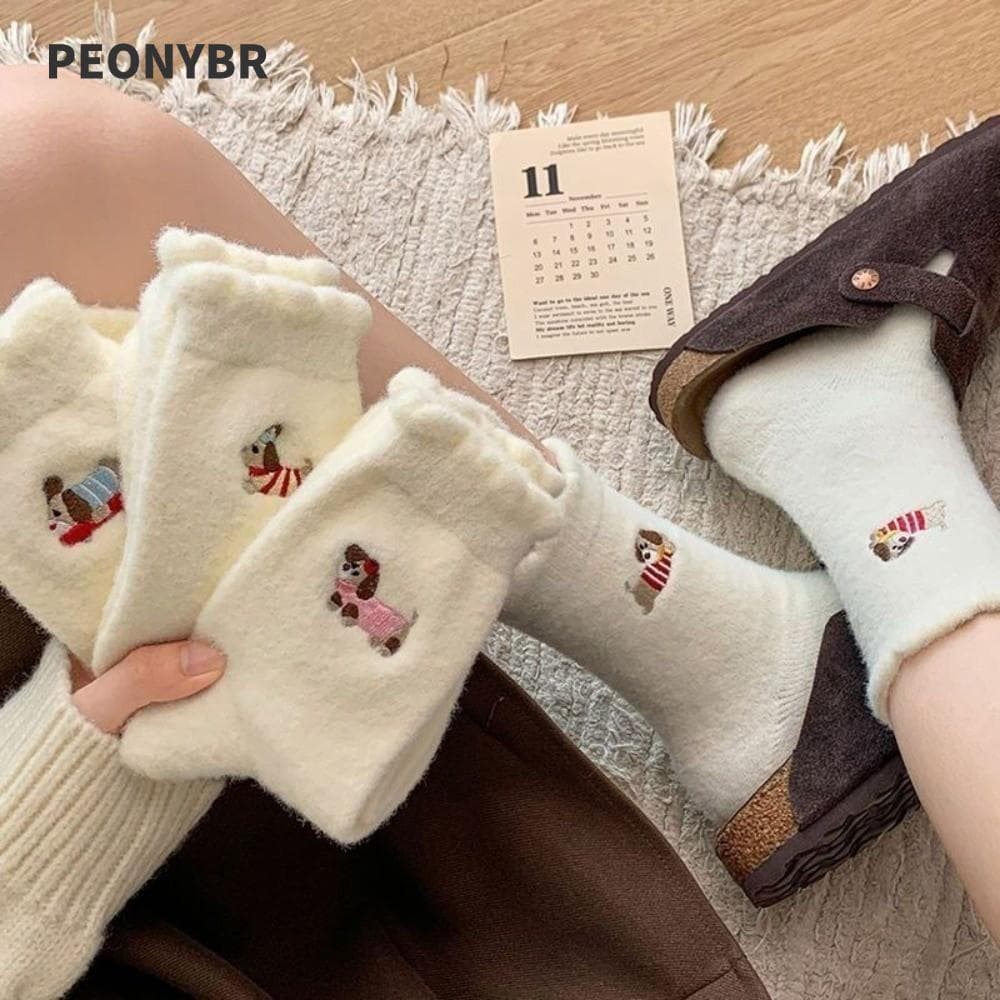 PEONYHOME 5 Pares De Meias De Pelúcia De Inverno , Meia Antiderrapante Para Cachorro Dachshund Respirável De Cano Médio