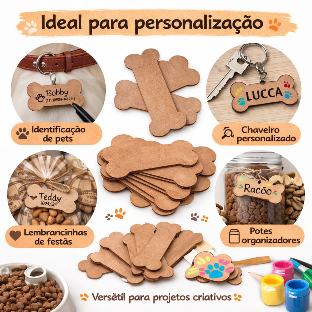 100 Osso em MDF  Ideal para Personalização e Artesanato