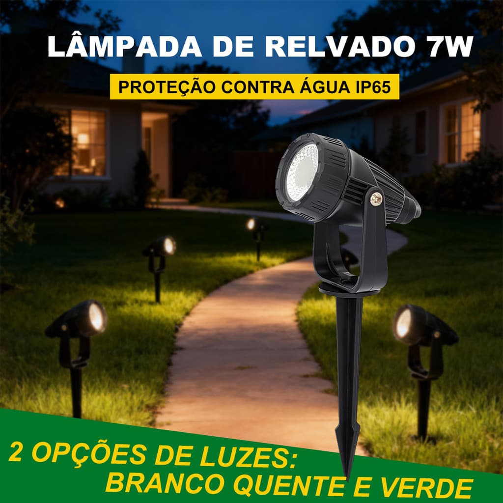 KIT 2 Luminária Espeto De Jardim 7w Cob Led Luz Branco Quente /Branco Frio /Verde