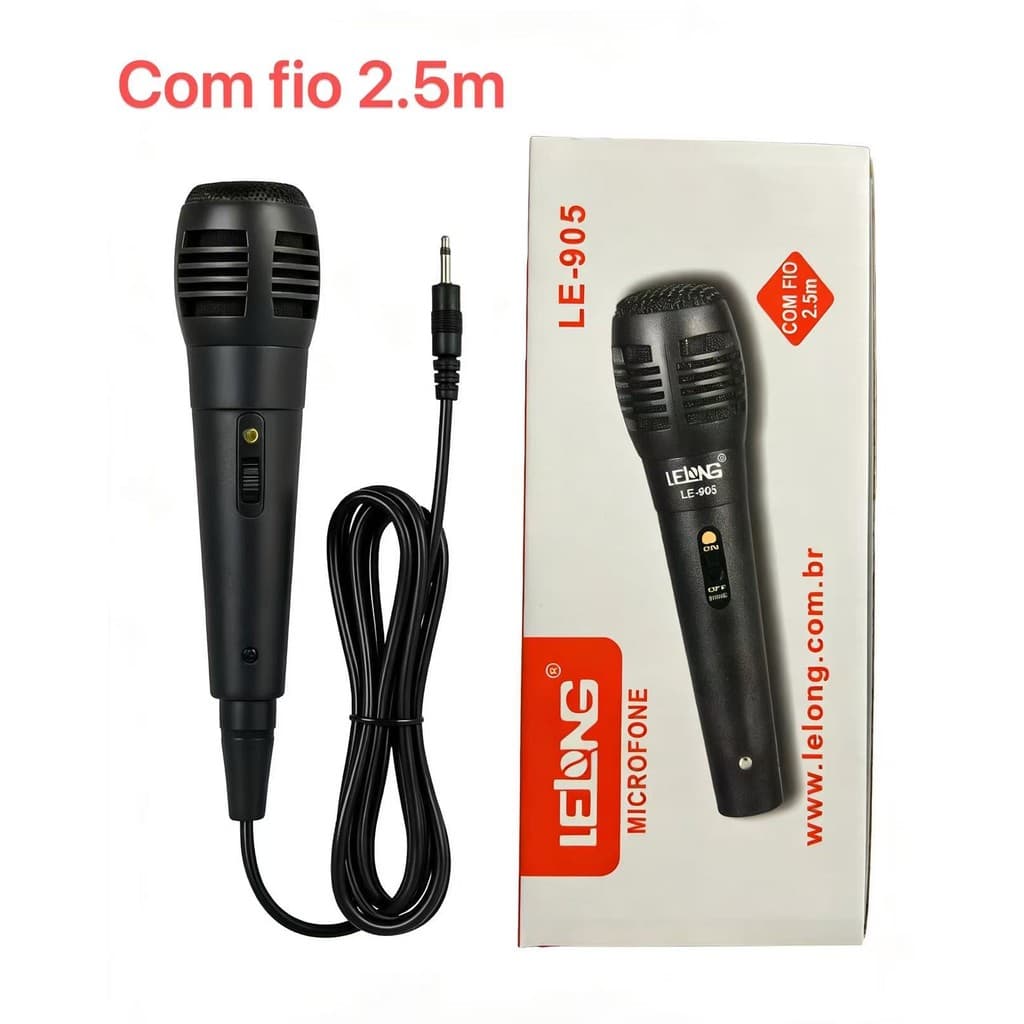 Microfone Karaoke Dinamico Com Cabo De 3 Metros