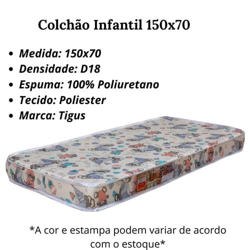 Colchão Infantil Juvenil Chiqueirinho 150x70 Cores Variadas D18 Mini Cama