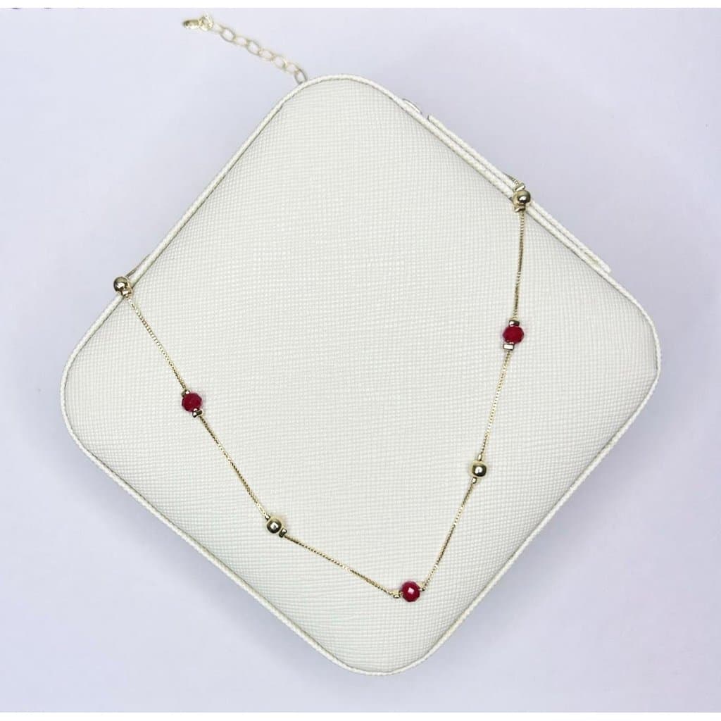 Colar Bolinhas Vermelhas Ouro 18K