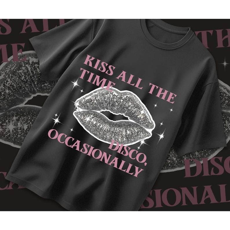 Camiseta Oversized Unissex Preta, Alta Qualidade, Estampa Lábios Disco Harry Styles