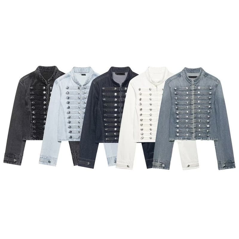 Jaqueta Jeans Justa Trespassado Com Mangas Compridas , Gola Alta E Comprimento Cortado 202608A