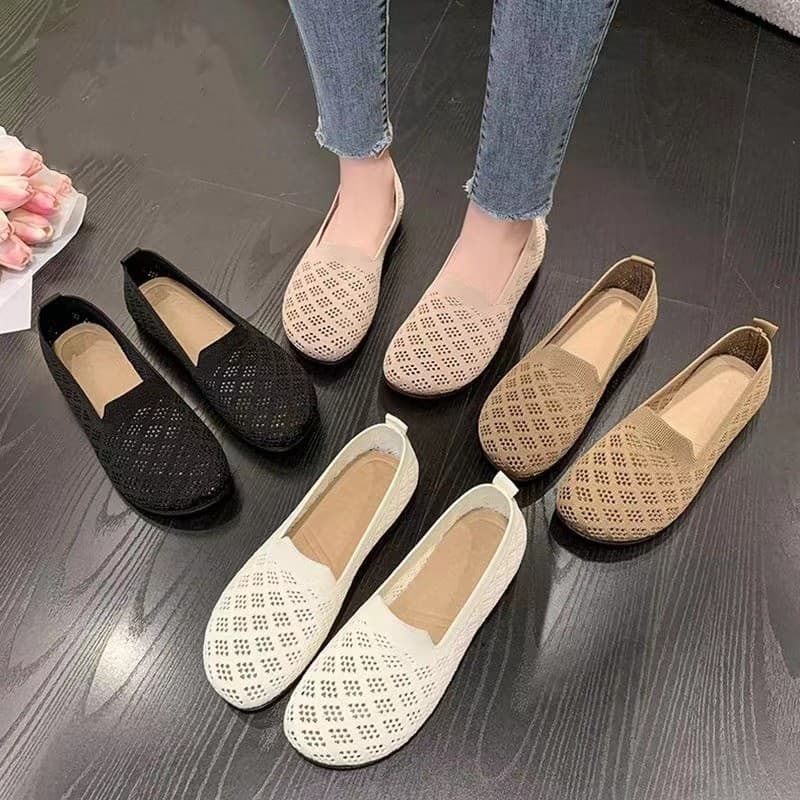 Sapatos de ervilhas de um Pedal malha de sola macia voando malha avó sapatos femininos 2023 verão novo estilo respirável