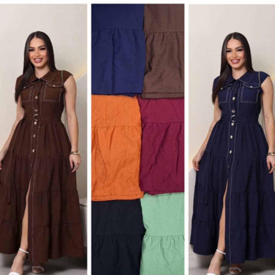 Vestido evangélico três marias com botões sem manga elegante
