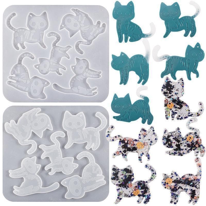 DIY Cristal Artesanal Criativo Resina Epóxi Molde Alívio Crânio Gato Pingente Moldes De Silicone Acessórios Suprimentos
