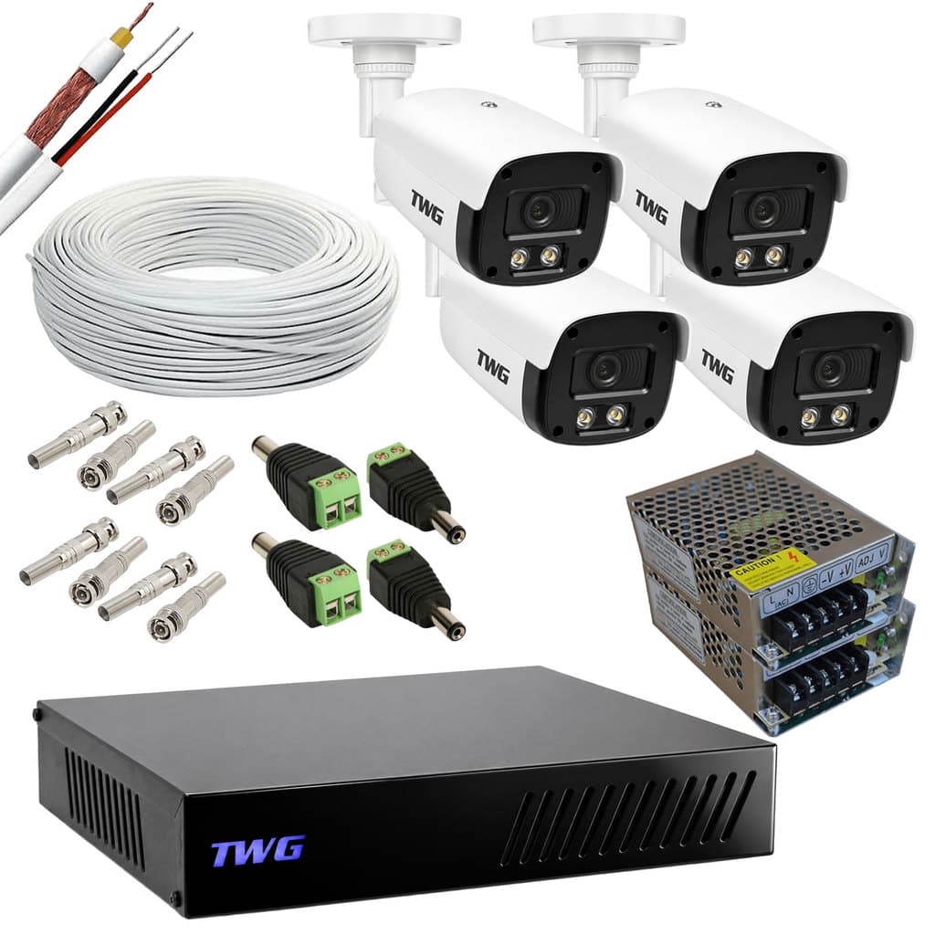 KIT CFTV 4 CAMERAS 2MP 20M IMAGENS NOTURNAS COLORIDAS DVR 4 CANAIS SEM HD