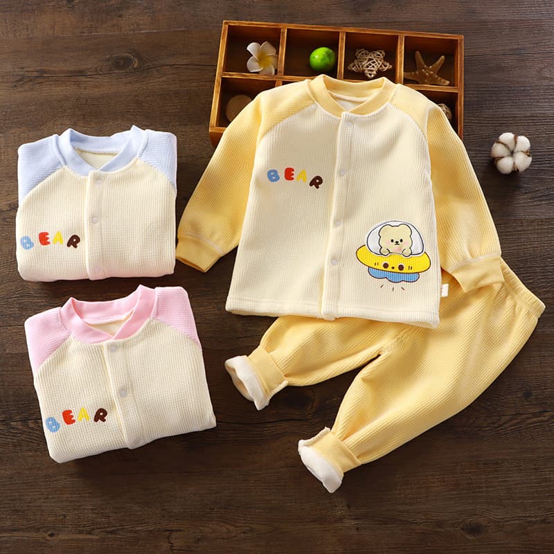 2026 novo estilo conjunto de roupas térmicas do bebê divisão primavera outono dezembro masculino feminino roupas do bebê