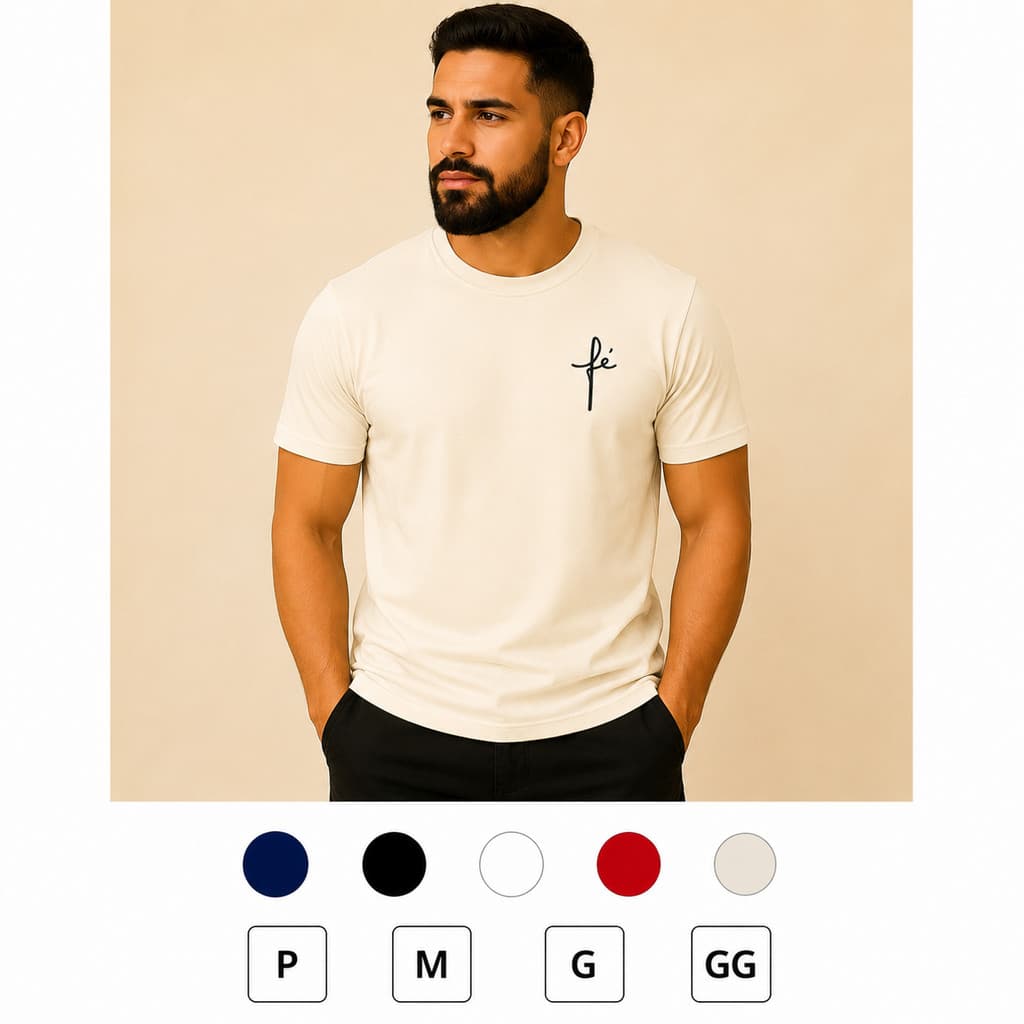 Camiseta Masculina Fé, camisa masculina fé, camisa preta, camiseta vermelha algodão