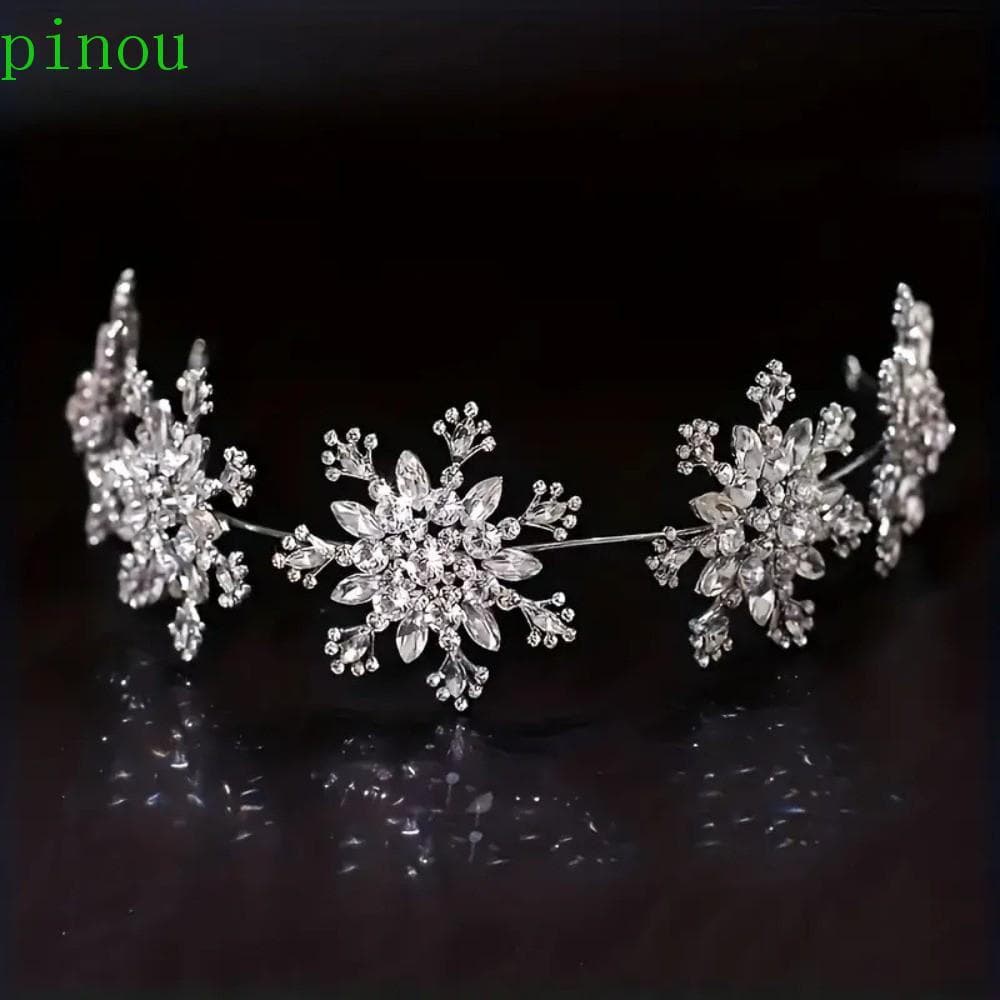 PINOU Tiaras De Noiva Florais , Faixa De Cabelo Requintada De Floco De Neve Com Strass Brilhante , Cocar De Casamento Vi