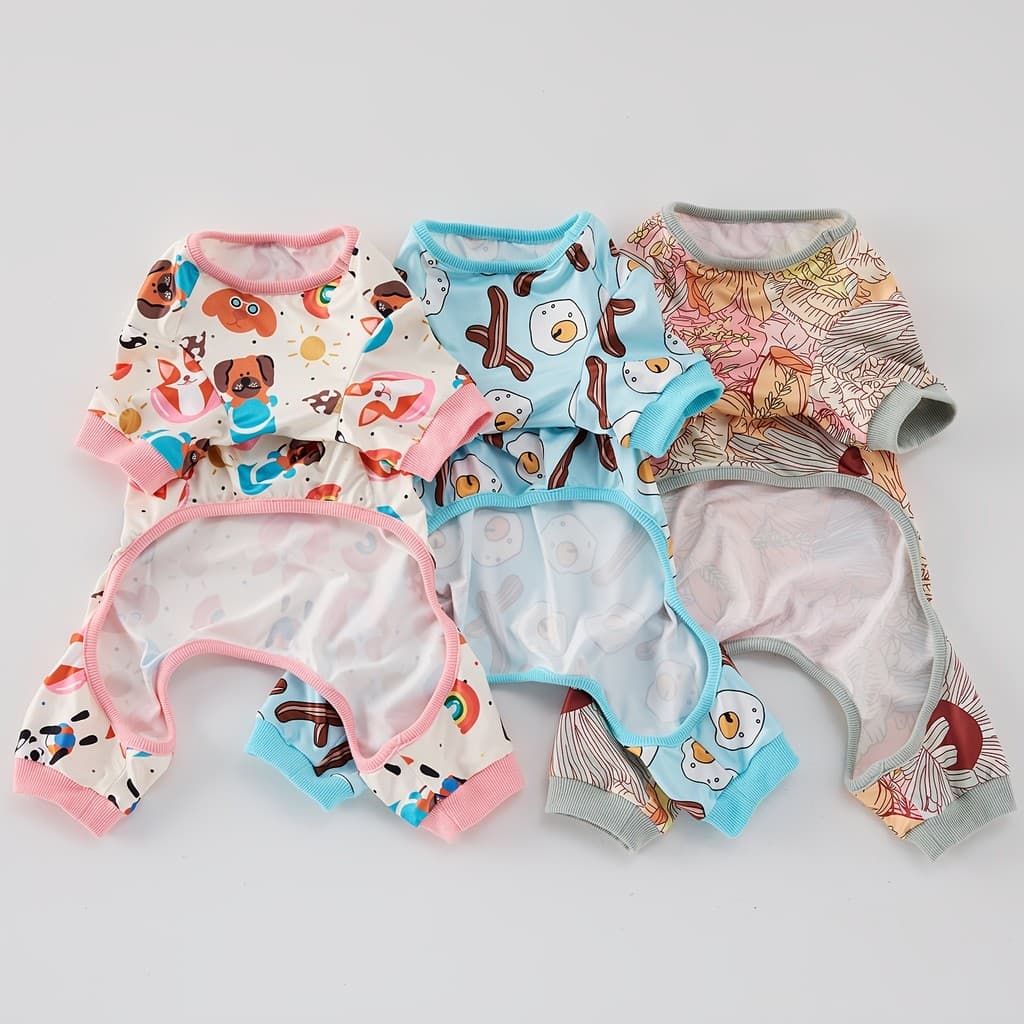 3 peças de pijamas fofos para animais de estimação, macacões respiráveis para cães e gatos de pequeno a médio porte - Ma