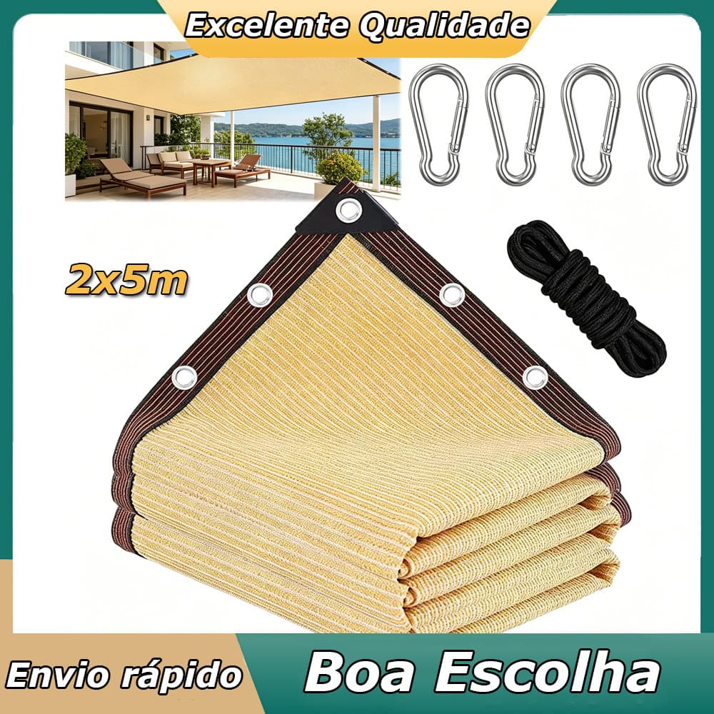 Toldo de Lona Rede de Sombra 2x5metros 90% Bloqueio Solar para Garagem Piscina e Jardim Proteção UV Bege