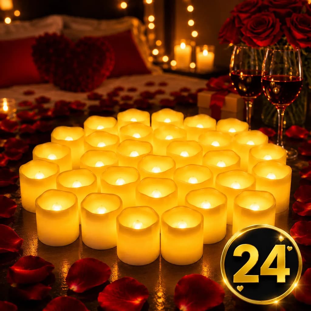Kit 24 Velas Led Eletrônicas Decorativas Amarelas Para Festa Casamento Decoração Romântica Luz Quente Ambiente Elegante