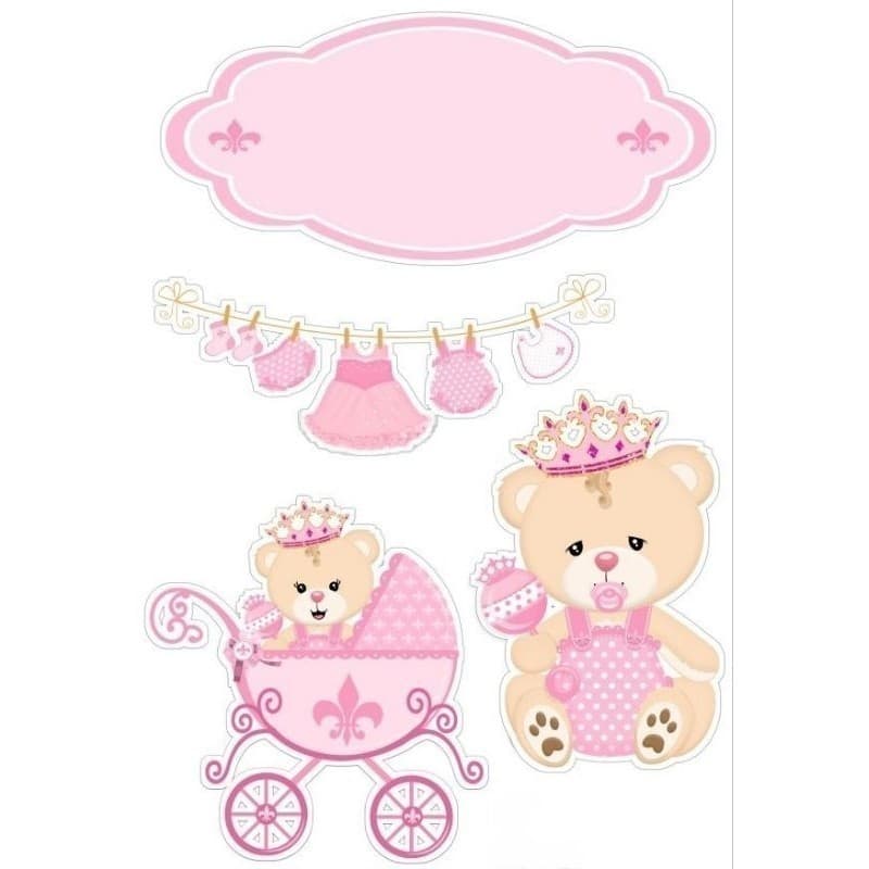 Topo Topper de Bolo Chá de Bebê Fraldas Ursinha Personalizado Nome Idade 2