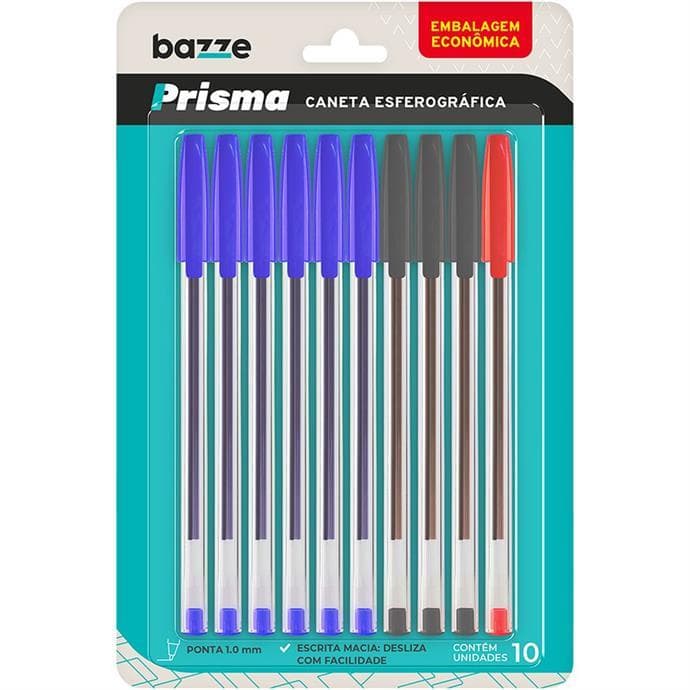 Caneta Esferográfica Bazze Prisma 6 Azuis, 3 Pretas e 1 Vermelha 1,0 mm - Summit