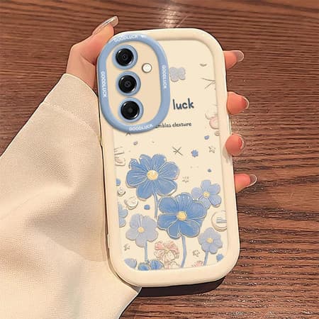 Capinha Capa Para Samsung A03 A04 A05 A12 A13 A15 A23 A32 A35 A50 A52 A71 A72 Silicone À Prova de Choque Blue flower