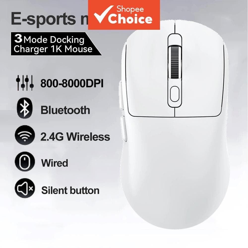 Mouse gamer Bluetooth com três modos 1000Hz 8000DPI, com fio/2,4G/Bluetooth, para PC, notebook e desktop