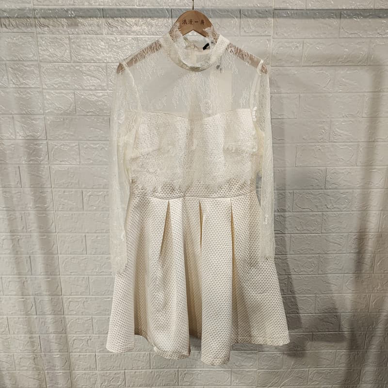 R RMEO Romântico Uma Primavera Verão Vestido Casual Feminino Pulôver de Manga Comprida Renda Gola Alta Vestido de Prince