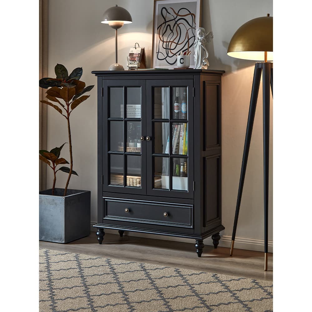 Armário de vinho de madeira maciça americano preto simples moderno pequeno apartamento sala de estar armário de parede a