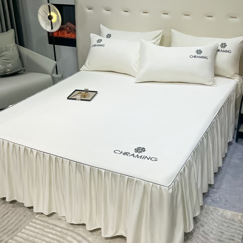 Saia de cama de seda gelo de verão 2023 novo estilo lençol de cama de peça única com saia lavada colcha de seda gelo sai