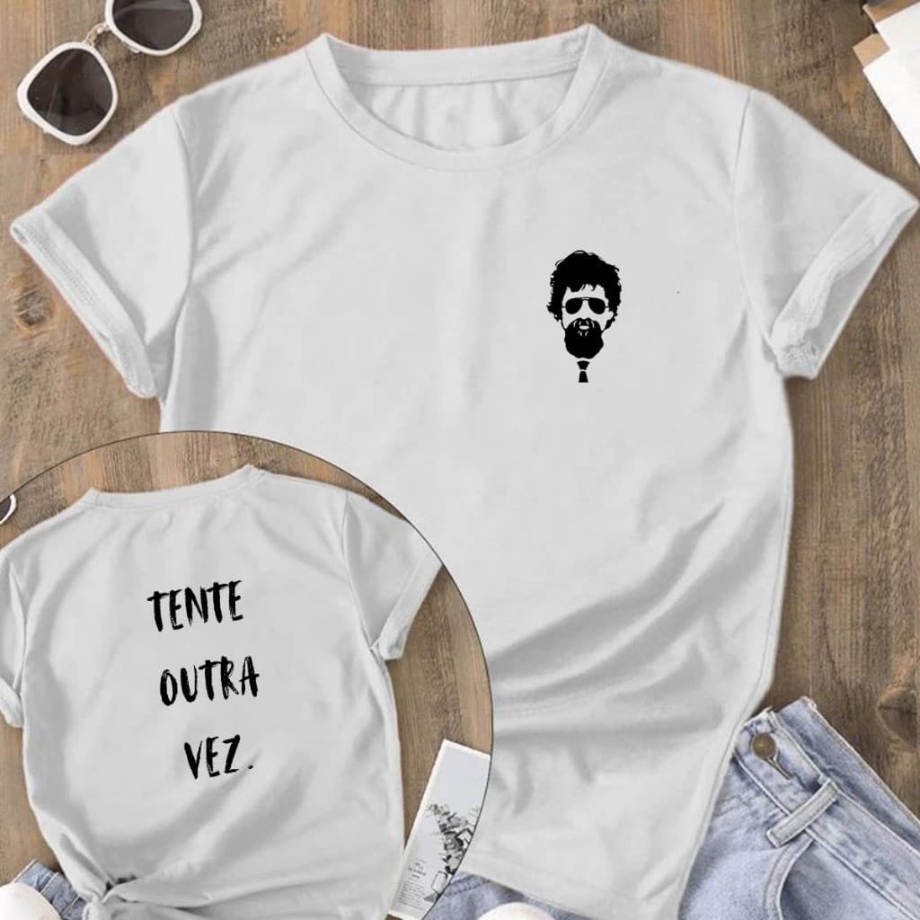 Camisetão Feminino Estampado F.V Tente Outra Vez Raul Seixas Várias Cores 100% Algodão