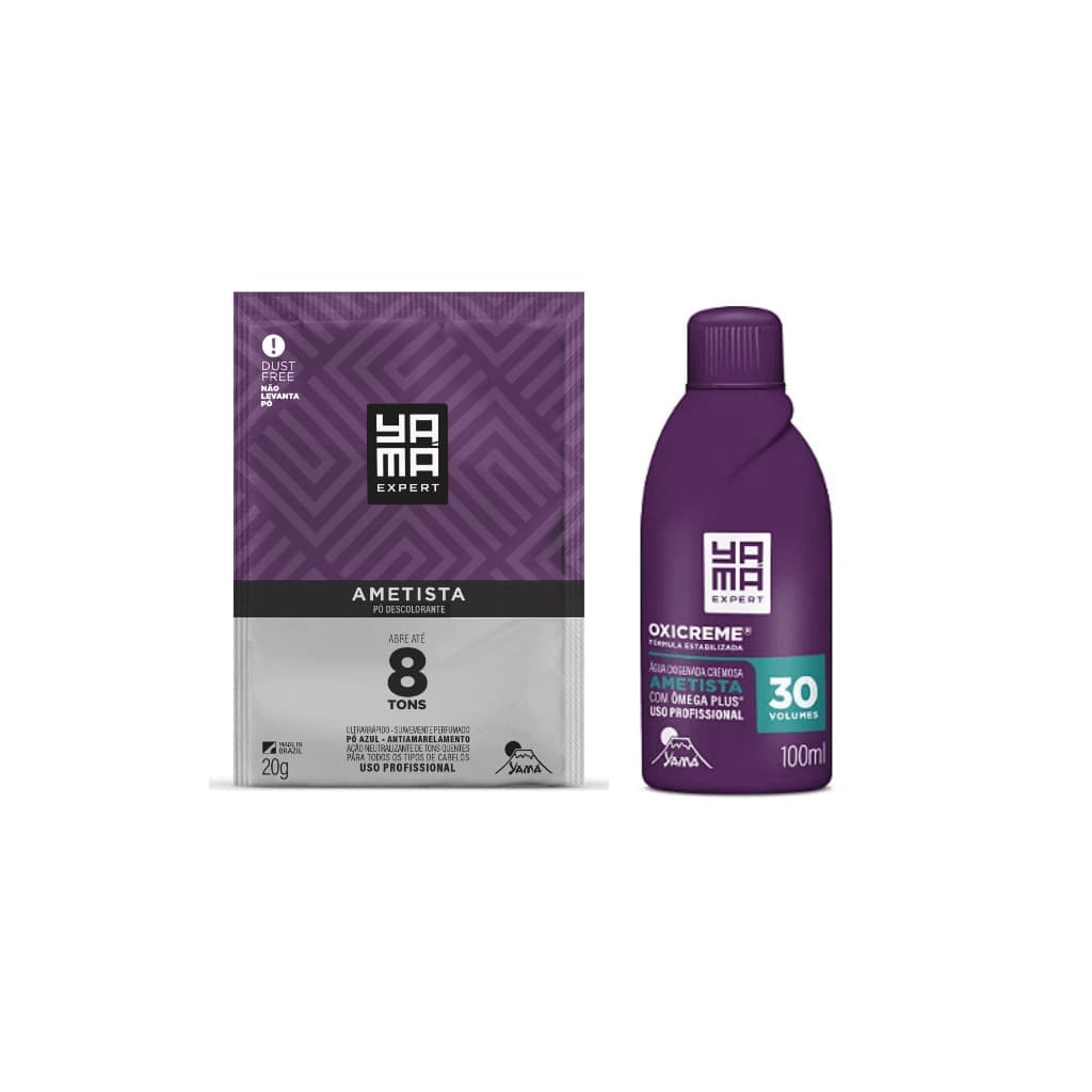 Kit Po Descolorante Ametista Yama 20g ou 50g + Oxigenada Ametista 20v, 30v ou 40v Yama - 100ml