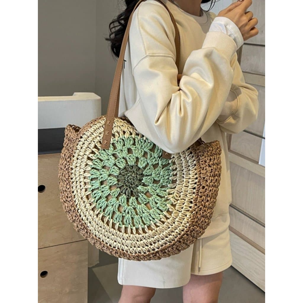 bolsa femenina bolsa feminina Bolsa de palha feminina grande capacidade 2025 novo estilo verão redondo tecido saco beira