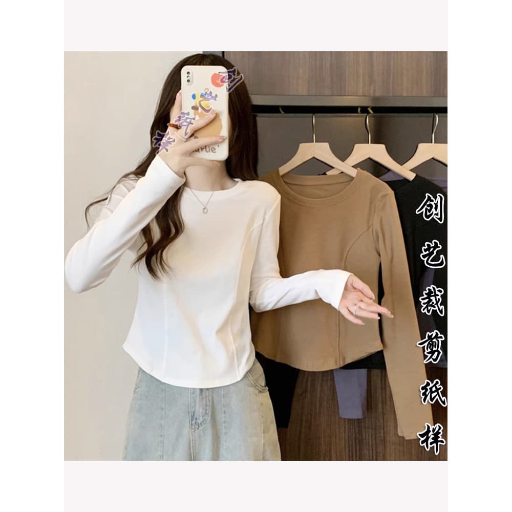 Fazer roupas E305 camisa de fundo feminina primavera outono manga comprida camiseta pequenas pessoas interior cintura es