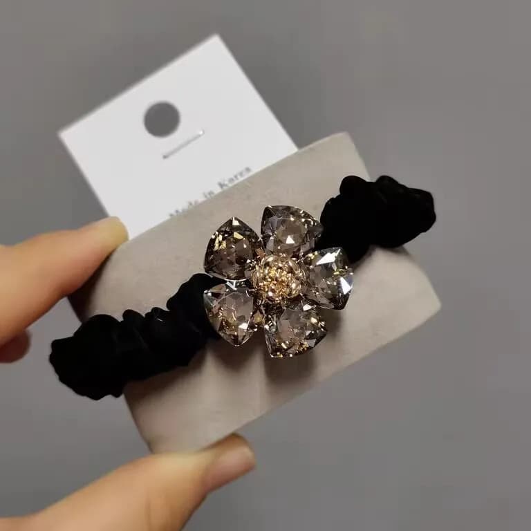 [Laço de cabelo elástico de cristal de flor de cinco pétalas leve luxo high-End sentimento gravata faixa de borracha do