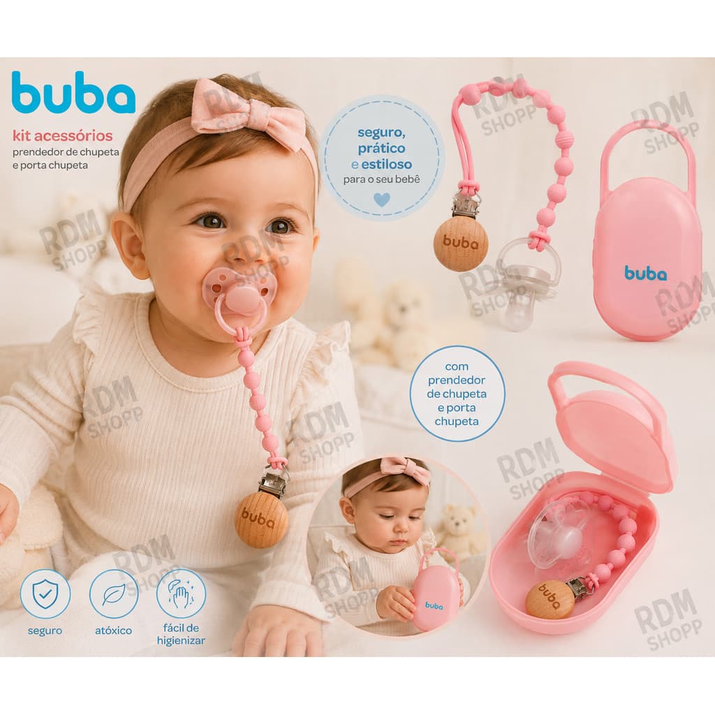 Porta Chupeta + Prendedor De Chupeta Buba ROSA