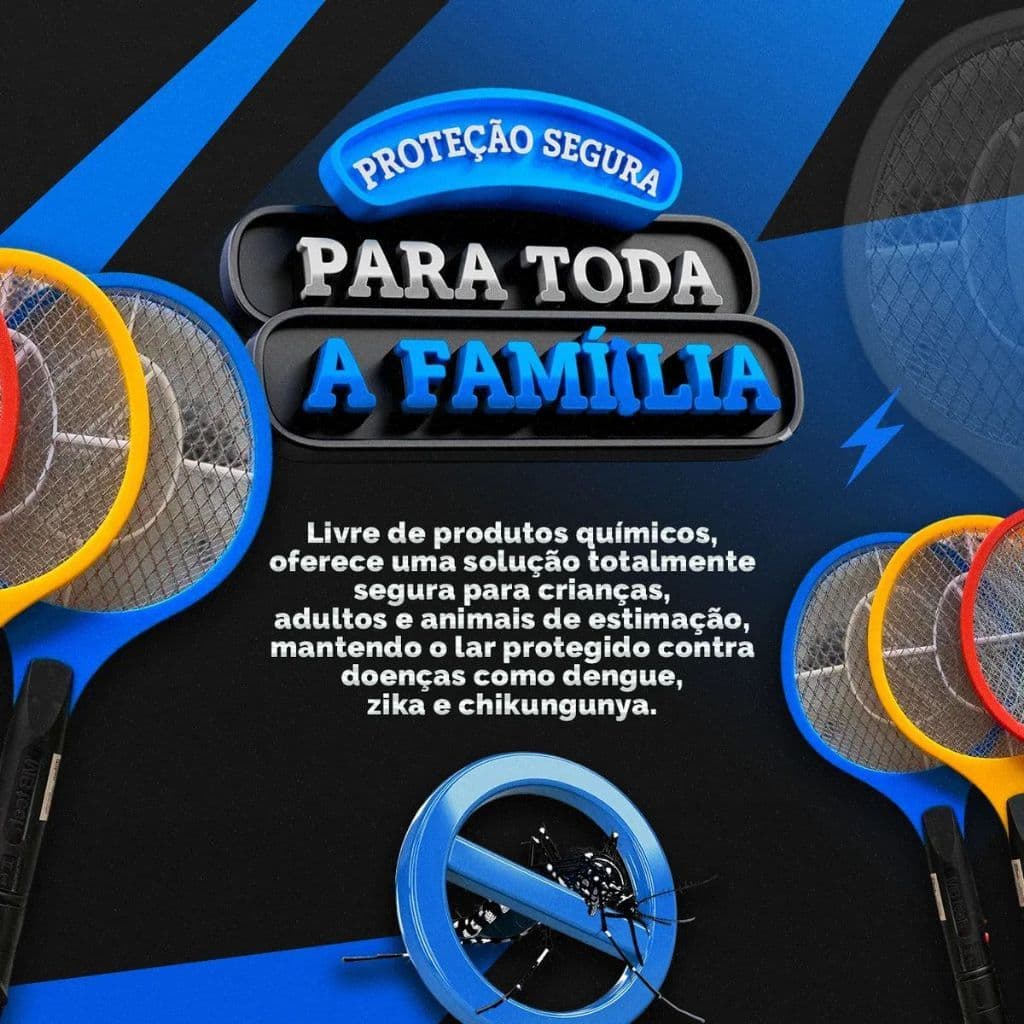Elimine Moscas e Pernilongos! Raquete Elétrica Mata-Mosquito Recarregável Bivolt